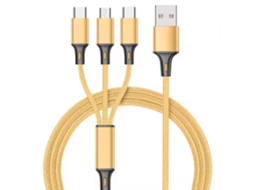 Cabo Usb 3 Em 1 Eifson Para Carregamento, Nylon Trançado, Compatível Com Iphone 14, 13, Samsung, Redmi E Oneplus (dourado)