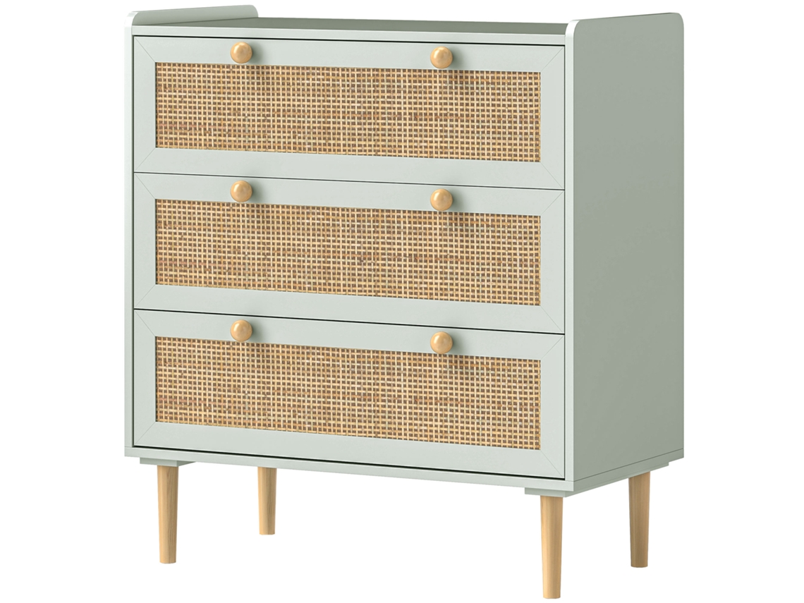 Cômoda Vime 3 Gavetas Estilo Boêmio Verde-oliva
