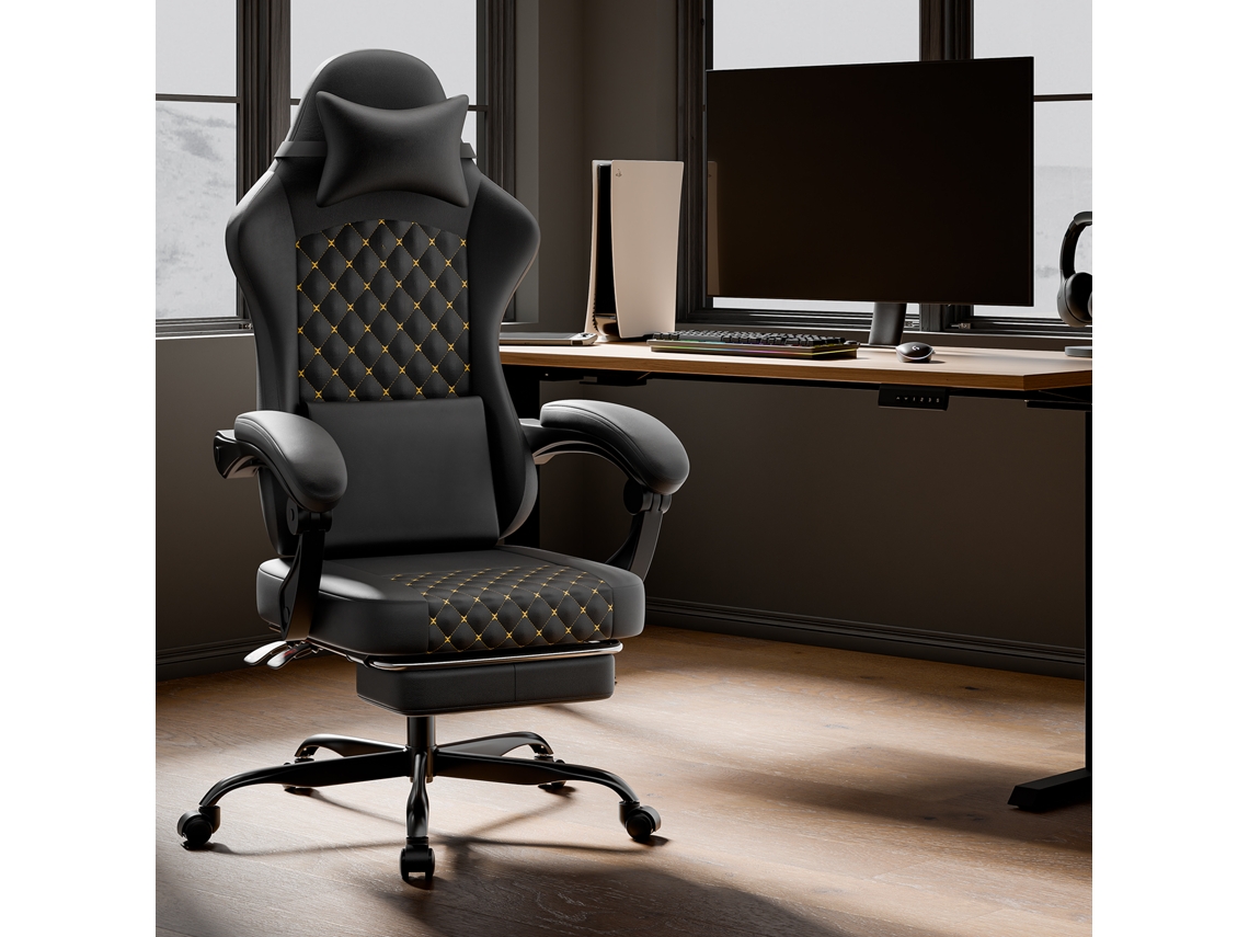Cadeira Gamer com Massagem e Apoio para os Pés Ergonômica, Preta