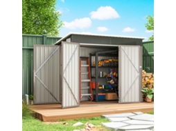 Abri De Jardin En Métal Cabane Jardin Extérieure Triple Porte Verrouillable Toit Incliné Aérations 234x132x185cm Gris