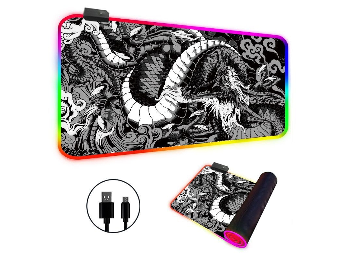 Mousepad Tapete De Mesa Com Iluminação Led Rgb, Tapete Para Teclado Com Estampa De Dragão Grande Brilvibera (preto, 4008004mm)