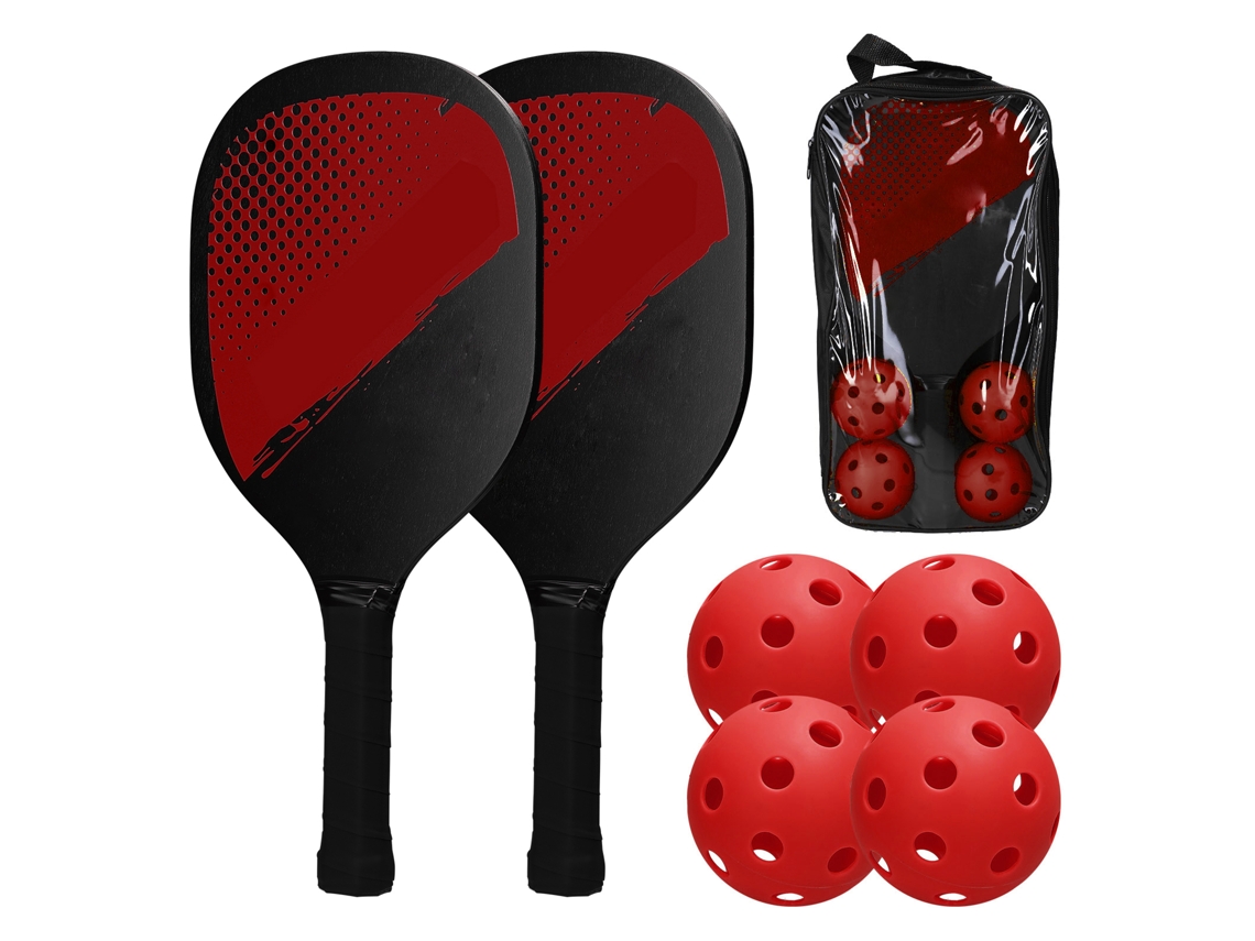 Conjunto de raquetes de pickleball com 2 raquetes, 4 bolas e bolsa de transporte para uso doméstico e feminino.