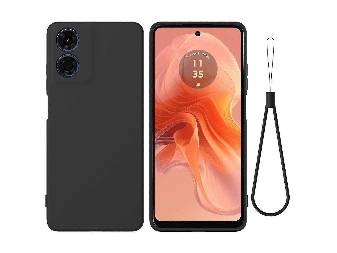Capa Traseira De Silicone Líquido Com Alça De Mão Preta Para Motorola Moto E14 4g