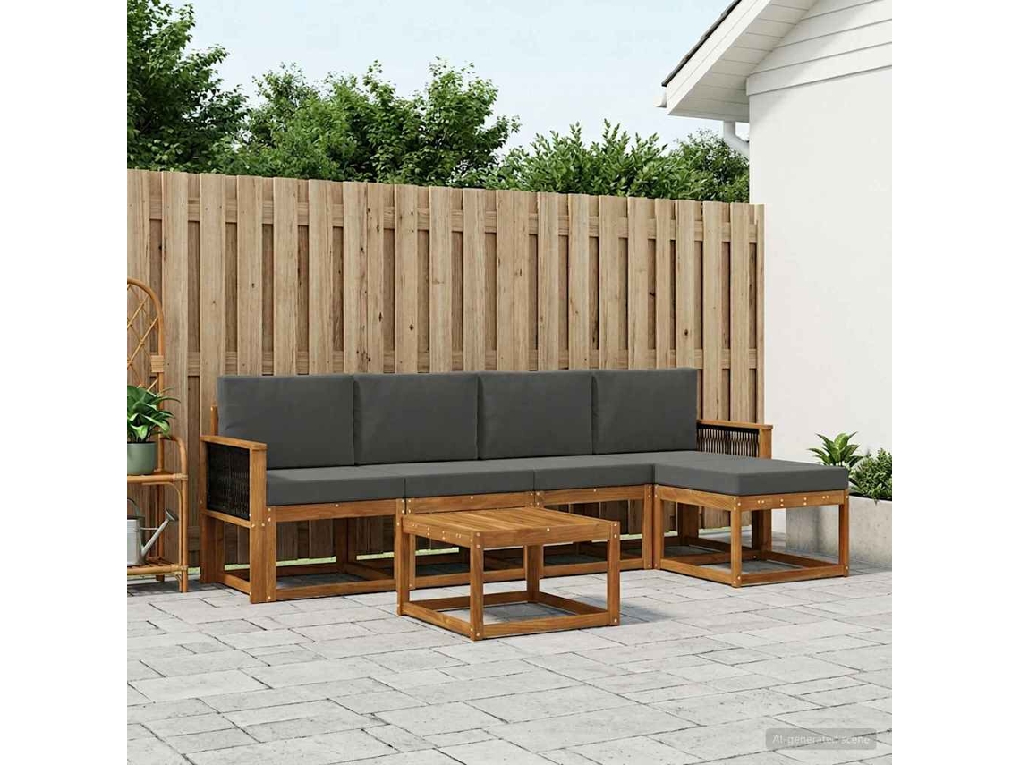Vidaxl Conjunto De Sofás Para Exterior 6 Unid. Natural E Antracite