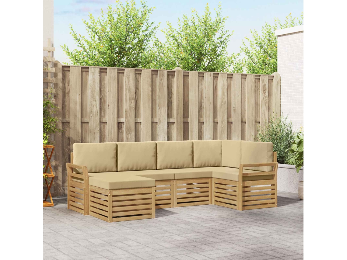 Vidaxl Conjunto De Sofás Para Exterior 6 Unid. Branco E Bege Poliéster