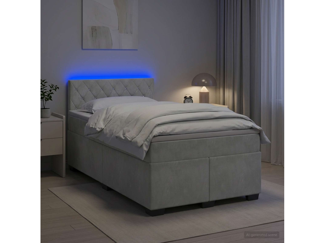 Vidaxl Cama Box Spring Com Colchão Cinzento-claro 120 X 190 Cm Veludo