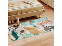 Tapete De Lã Com Estampa De Selva, Fácil De Cuidar, Branco Creme + Multicolorido