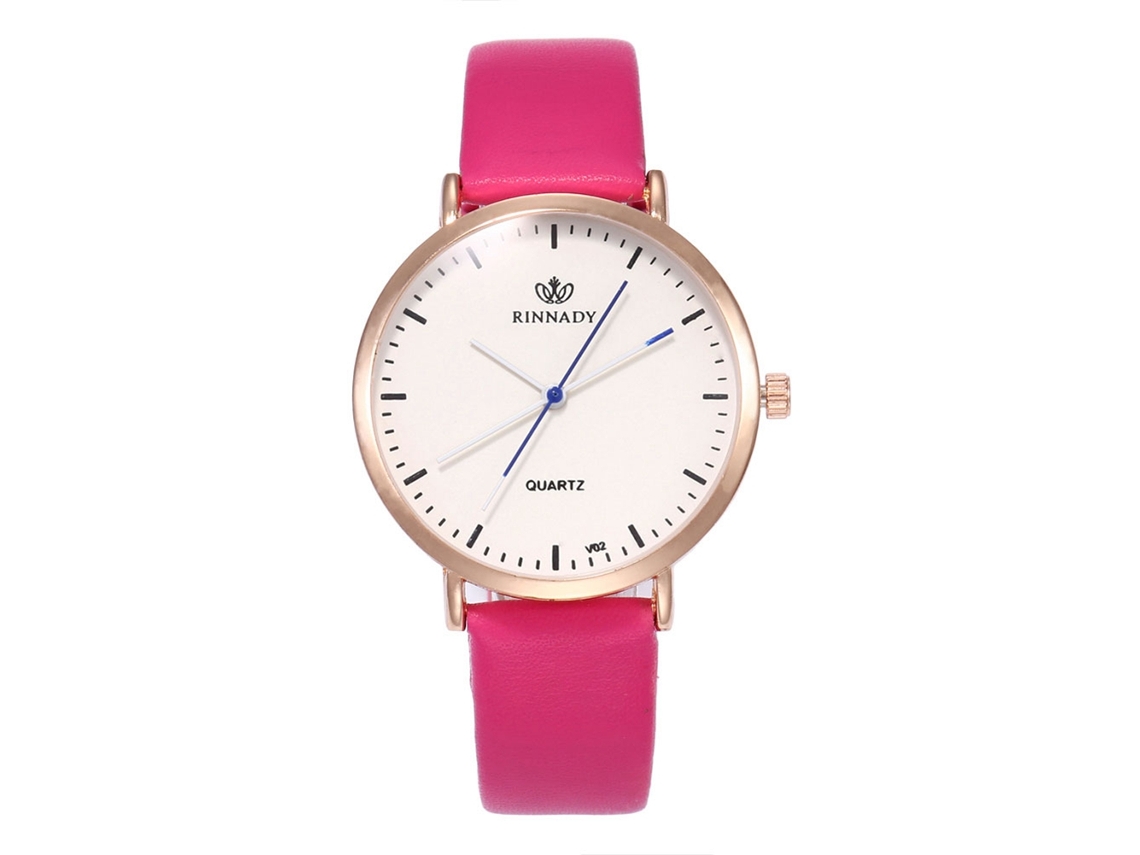 Relógio de quartzo unissex Zhoulianfa com pulseira de couro PU, rosa e vermelho.
