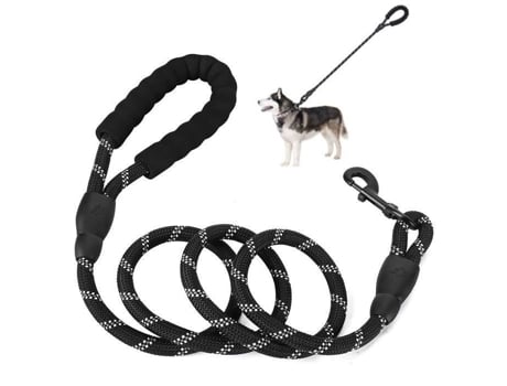 Coleira para Cachorro MEIDONG Corda Forte de 2 M de Comprimento com Alça Acolchoada Macia e Fios Altamente Reflexivos Pretos