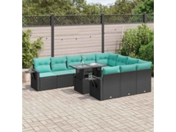Vidaxl 11 Pcs Conjunto Sofás Jardim C/ Almofadões Vime Pe/acácia Preto
