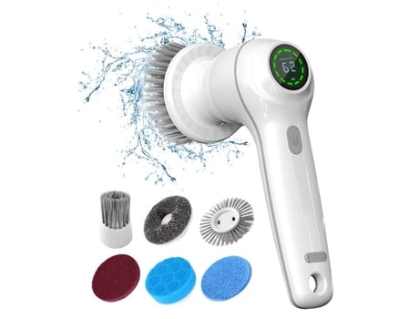 Escova De Limpeza Elétrica Com Display Led, 7 Cabeçotes De Escova, 2 Velocidades, Para Banheiro, Azulejo, Banheira, Cozinha Inkint