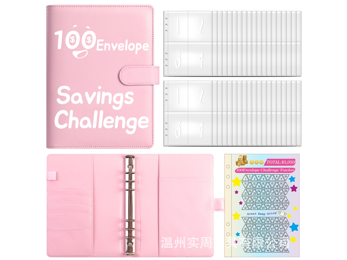100day Money Saving Challenge Notebook For Couples, Cash Budget Binder With Envelopes, Pink, 25-printed Digital Films +
