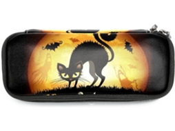 Estojo Lápis Com Estampa De Gato E Morcego O Halloween, Grande Capacidade, Organizador Canetas E Maquiagem