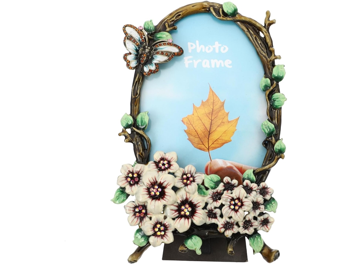 Moldura Vintage 15x15cm Zinco Esmaltado Branco Estilo Retrô Europeu Ideal Fotos Espécimes Plantas Enfeite GOKOCO