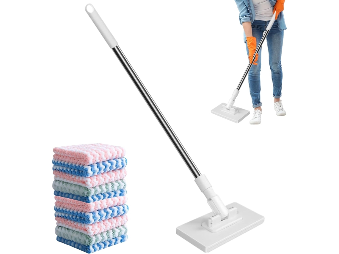 Esfregão De Pó Com Cabo Longo E Pano Microfibra Lavável
