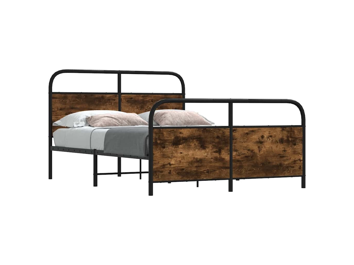 Vidaxl Estrutura De Cama S/ Colchão Derivados Madeira Carvalho Fumado