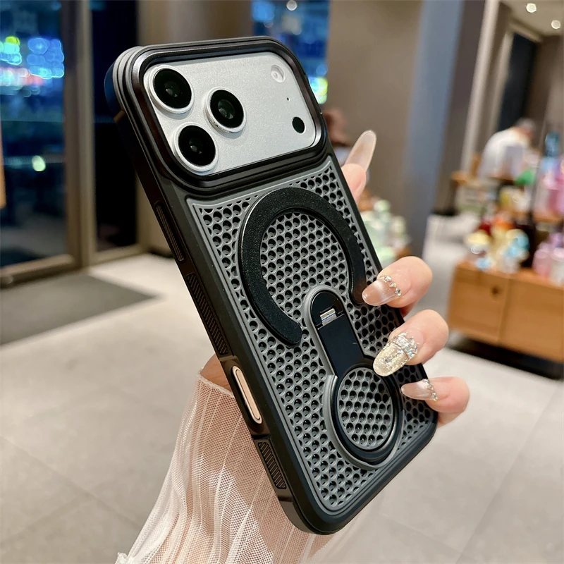 Capa Protetora Magnética Com Suporte De Anel Giratório E Dissipação De Calor (preta) Para Iphone 12 Pro Max