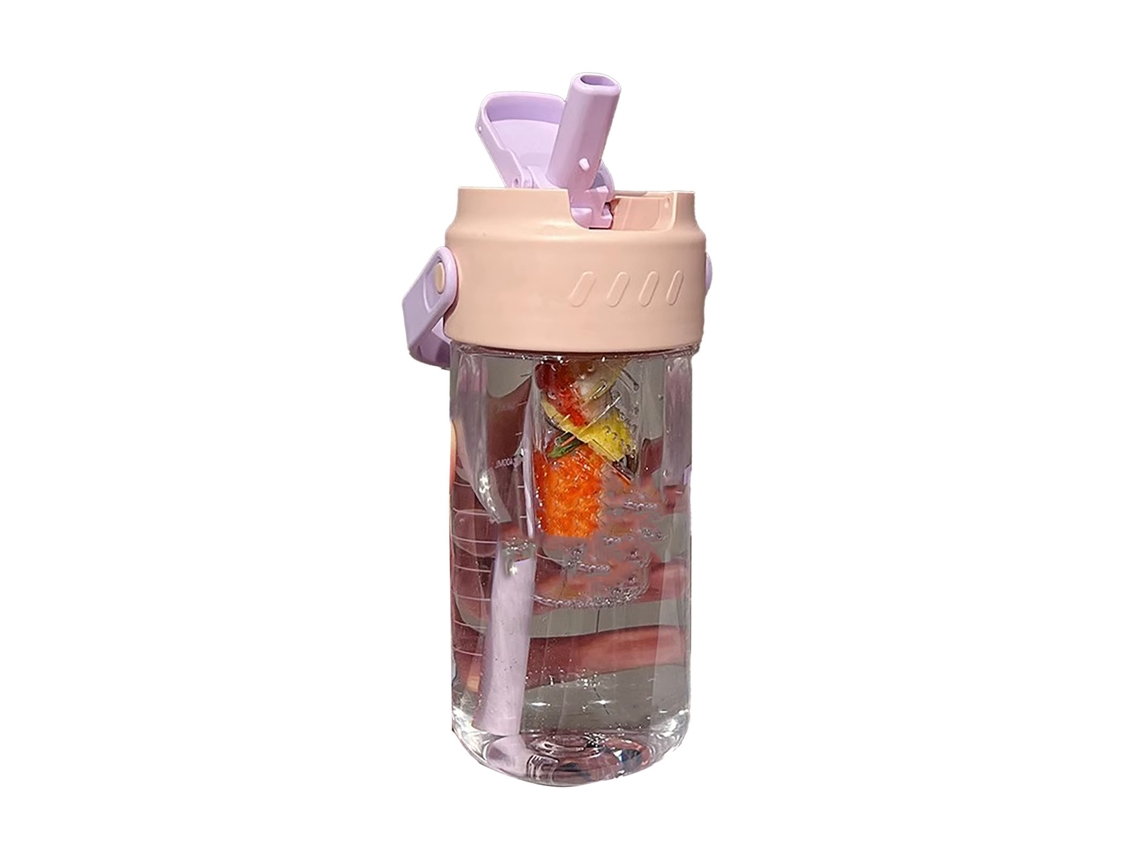 Garrafa de Água com Canudo e Filtro de Chá Cute 800ml Pc Rosa para Mulheres e Meninas | S/MARCA