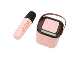 Máquina de Karaokê Portátil com Alto falante Bluetooth, Luz Rgb e 1 Microfone Sem Fio Rosa