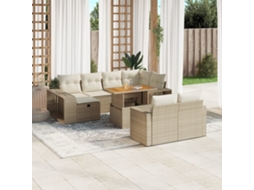 Vidaxl 11 Pcs Conjunto Sofás De Jardim C/ Almofadões Vime Pe Bege