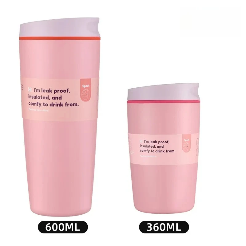 (rosa, 360ml + 600ml) Garrafa De Água Térmica Em Aço Inoxidável, Com Isolamento A Vácuo, Tampa À Prova De Vazamentos E Base Silenciosa.