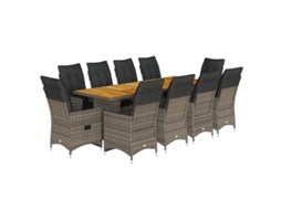 Maison Exclusive - 11 Pcs Conjunto Bistrô De Jardim C/ Almofadões Vime Pe Cinzento