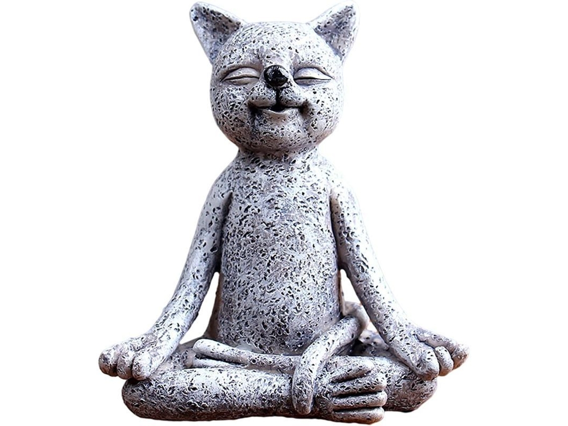Escultura De Animal En Meditación Gato 10.3x5.8x9cm Resina Decoración Jardín Zen Regalo Yoga Hogar