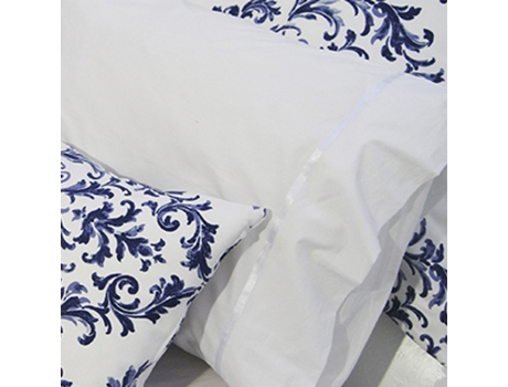 Jogo de Cama com Aplicação Cetim Branco 3Pcs 240x270cm — 100% Algodão