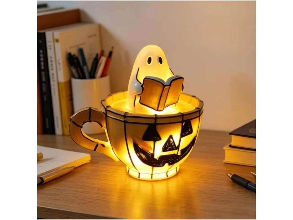 Luminária De Fantasma Lendo Livro, Com Plugue Usb, Estátua Fantasmas