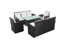 5 Pcs Conjunto Lounge De Jardim C/ Almofadões Vime Pe Preto Dkd Home Decor
