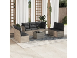 Vidaxl 8 Pcs Conj. Sofás Jardim C/ Almofadões Vime Pe Cinzento-claro