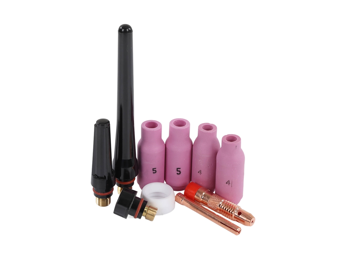 Acessórios para tocha de soldagem: Bocal de cerâmica, tampa traseira, conector e kit de consumíveis para corte a plasma.