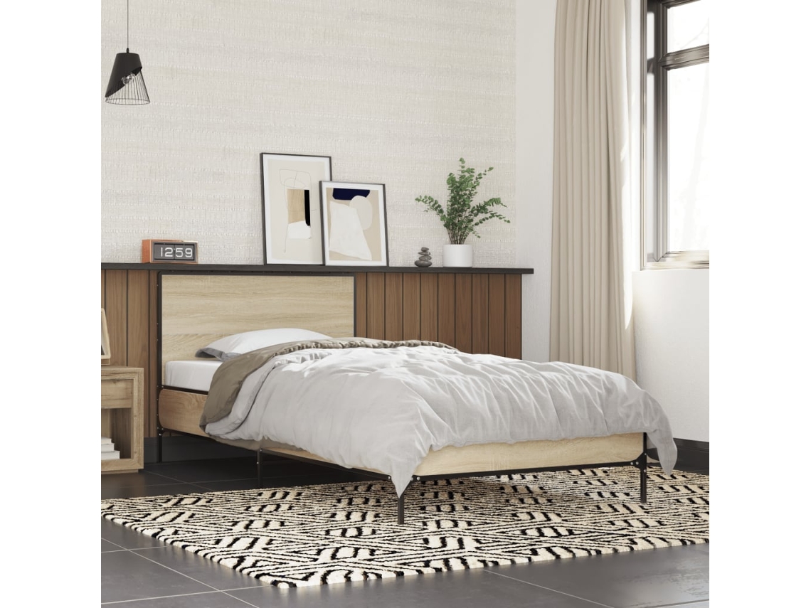 Vidaxl Estrutura De Cama Derivados De Madeira E Metal Carvalho Sonoma
