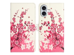 Capa Em Couro Pu Para Apple Iphone 16 Plus - Flor De Ameixa