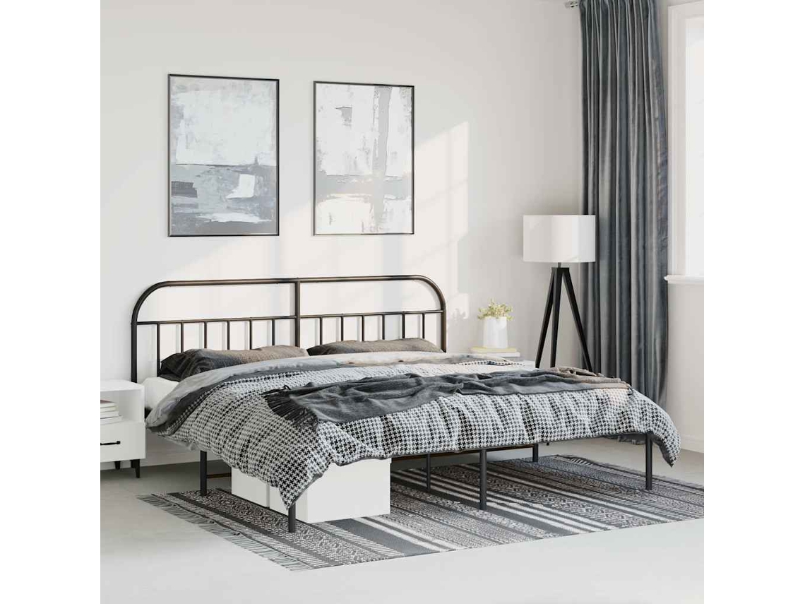 Vidaxl Estrutura De Cama Com Cabeceira 193x203 Cm Metal Preto
