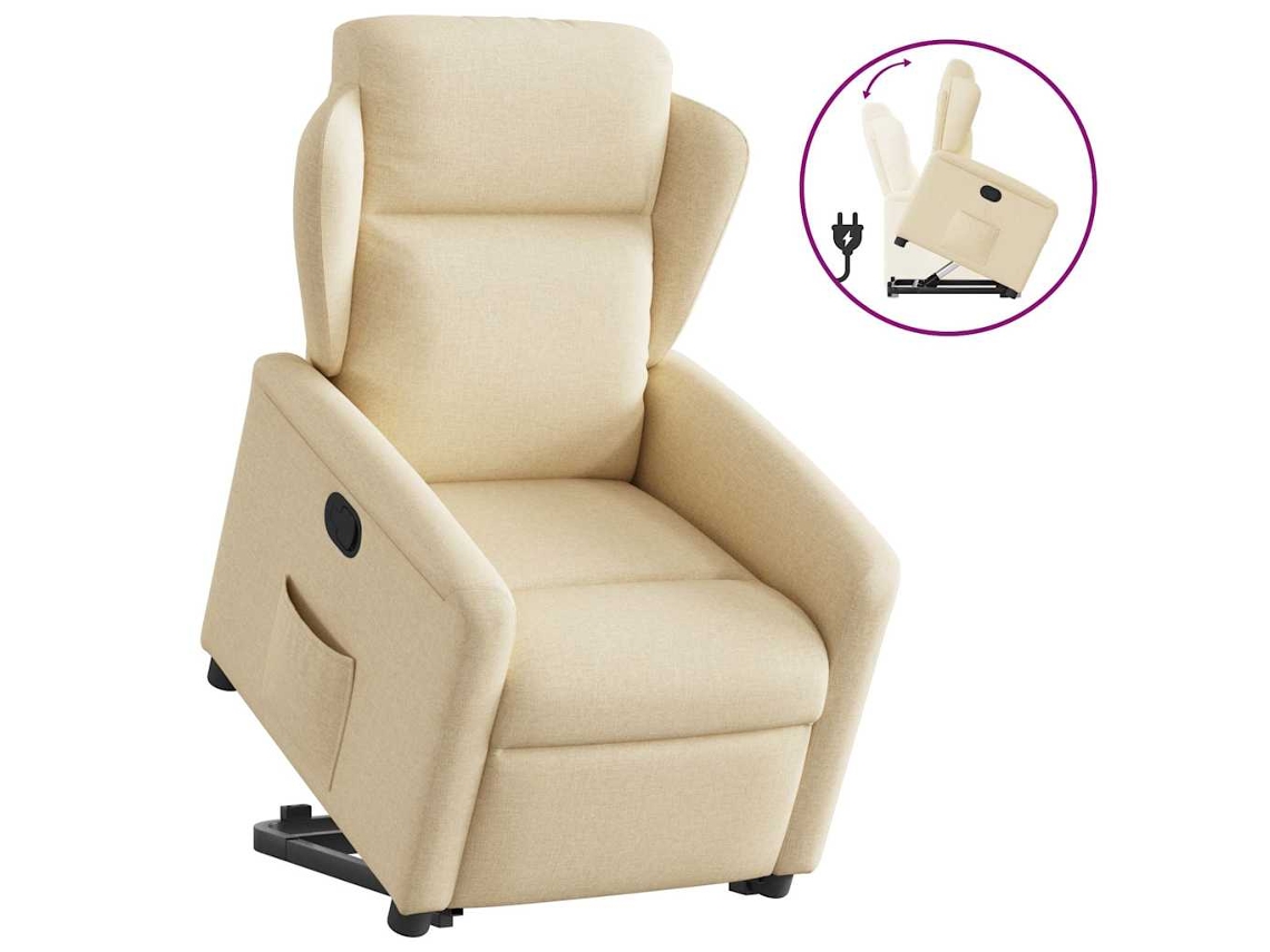 Vidaxl Poltrona Reclinável Elevatória Tecido Cor Creme