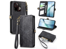 Capa De Celular De Couro Com Zíper Geométrico E Fivela Lateral