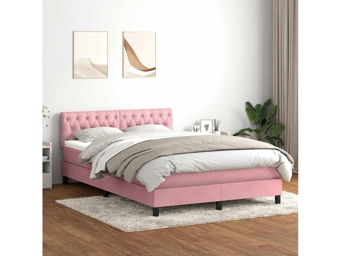 Vidaxl Cama Com Molas/colchão 160x220 Cm Veludo Rosa