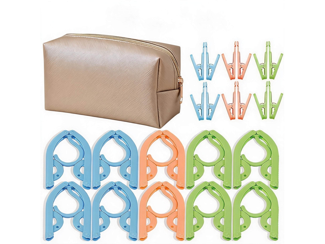 Conjunto Cabides Eifson Dobráveis Viagem 10 Cabides Com 12 Pregadores + Bolsa (dourado)