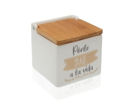 Saleiro com Tampa Cerâmica Bambu (10,5 x 11 x 11 cm)