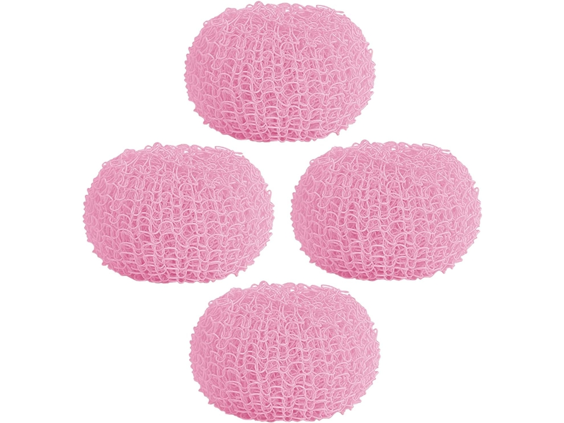 Escova De Lavar Louça Com 4 Bolas Aço E Esponjas Nylon Que Não Riscam, Cor Rosa