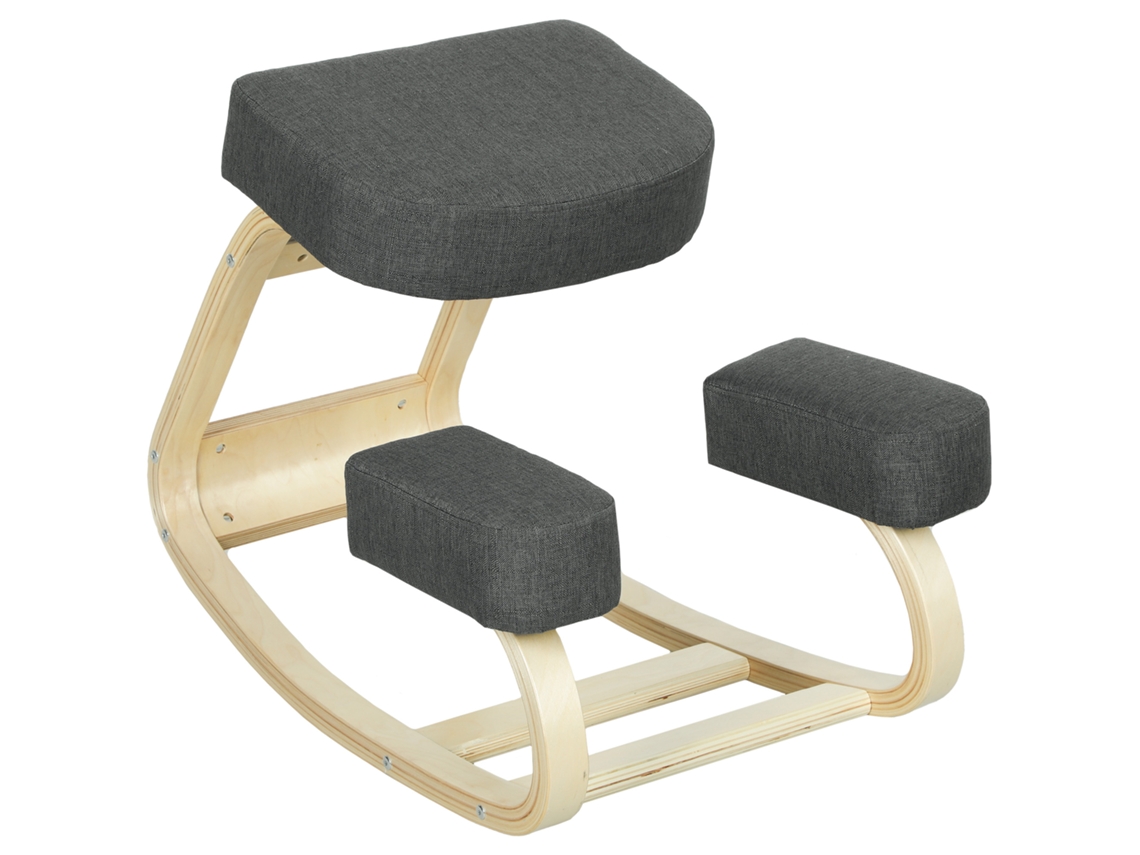 Cadeira Ergonômica com apoio para joelhos em madeira de Bétula e almofada, 51x69x58cm, cinza BTFORUS