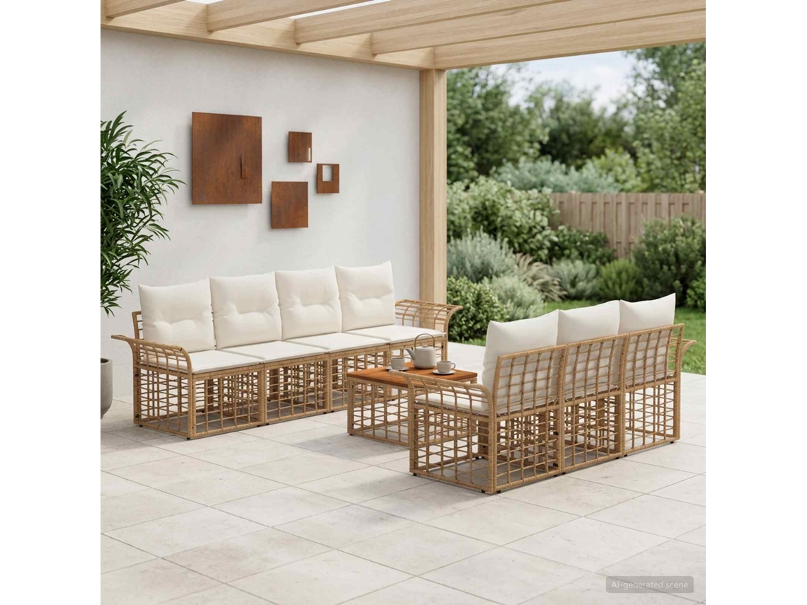 Vidaxl Conjunto De Sofás Para Exterior 8 Unid. Natural E Branco Creme