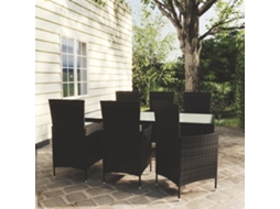 Vidaxl 7 Pcs Conjunto Jantar Exterior Com Almofadões Vime Pe Preto