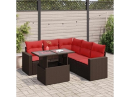 Vidaxl 6 Pcs Conj. Sofás Jardim C/ Almofadões Vime Pe/acácia Castanho