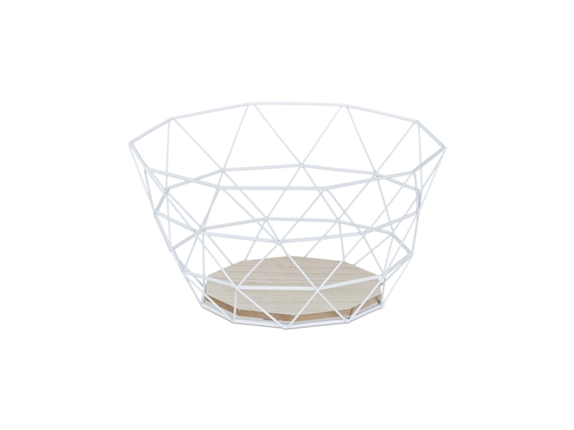 Relaxdays Cesto De Fruta, Fruteira Decorativa, Metal E Madeira, Design Industrial, Hbt: 14,5x28x28 Cm, Branco.