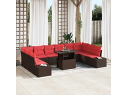 Vidaxl Conjunto De Sofá De Jardim 11 Unid. Marrom E Vermelho Vime Pe
