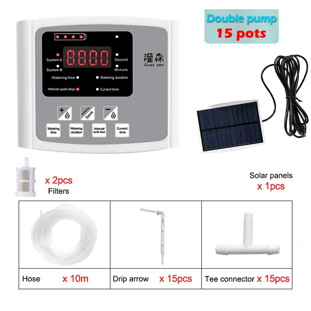 Sistema de Irrigação por Gotejamento para Jardim , Controlador de Tempo, Energia Solar. MDUG (bombas Duplas, Água Cinza, Tubo de 10 Metros)
