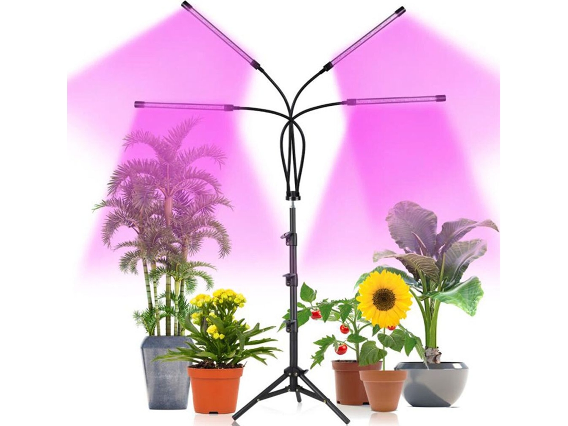 Lâmpada Para Plantas Led De Espectro Completo De 80 W, 3 Modos De Luz, 4 Cabeças, Lâmpada Para Plantas Internas Com Temporizador E Suporte Slowmoose