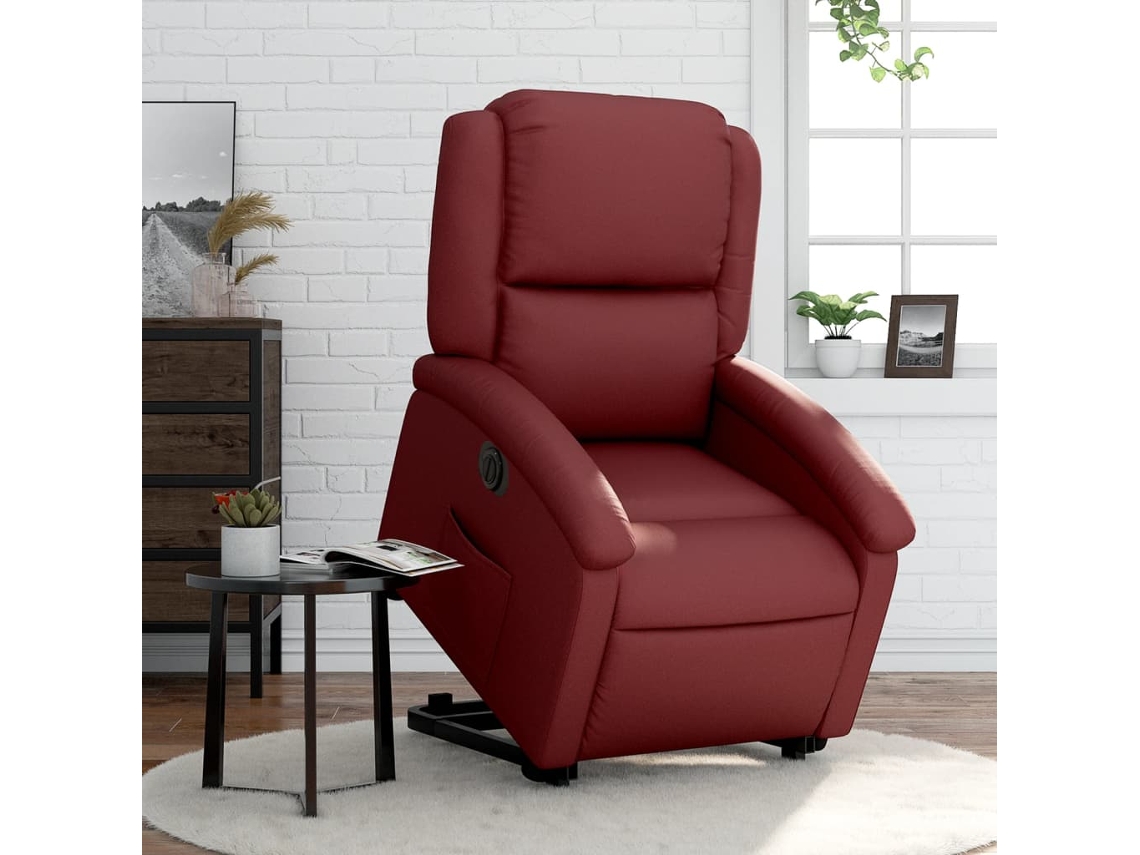 Vidaxl Poltrona Reclin. Elevatória Elétrica Couro Artif Vermelho-tinto